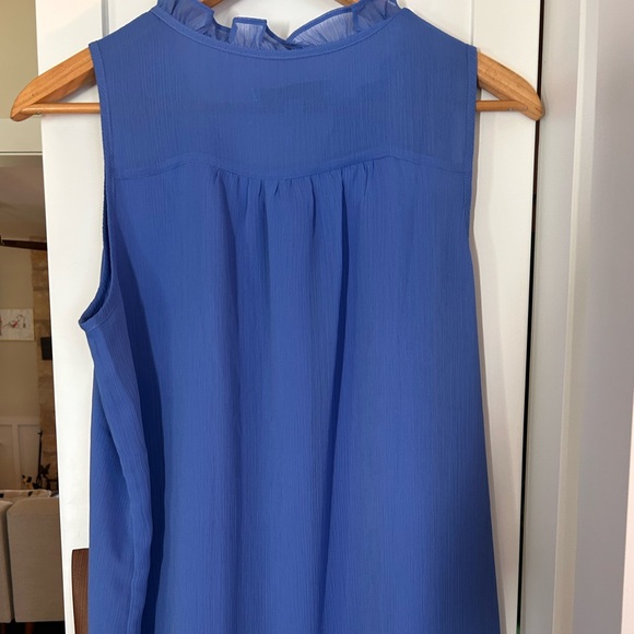 LOFT Blue Pleated Mandarin Collar Blouse - Picture 3 of 3